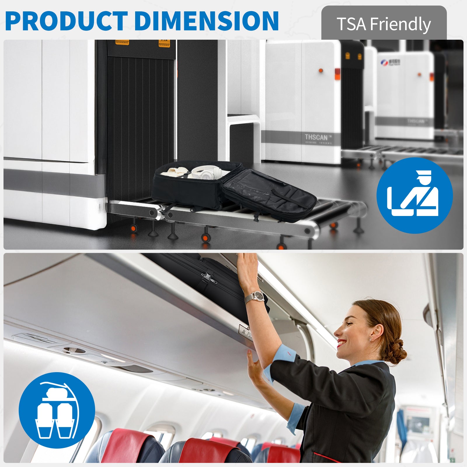 Rolling backpack open for quick airport security and fits overhead bin — travel-ready design.