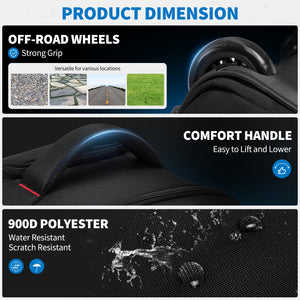 oiwas rolling backpack detail: off-road wheels, ergonomic handle, and durable water-resistant fabric.