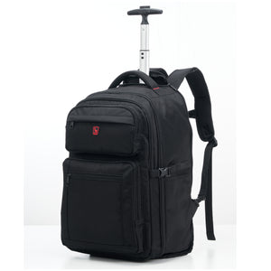 EXPLORER 17.3-inch rolling laptop backpack in black with telescopic handle extended