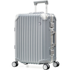 OIWAS silver aluminum frame carry on suitcase hard shell TSA lock 360 spinner wheels 20 inch