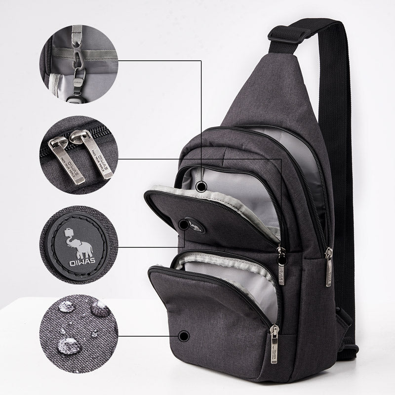 OIWAS black chest bag worn as crossbody sling for men