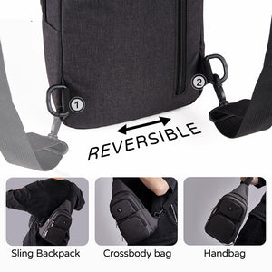 OIWAS black chest bag worn as crossbody sling for men