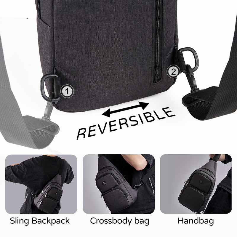 OIWAS black chest bag worn as crossbody sling for men