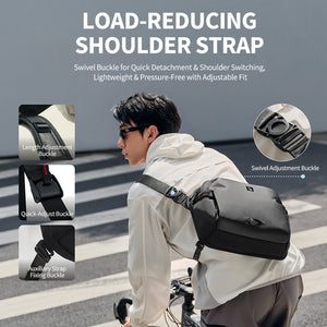 Worn by traveler: Large ELEPHANTOM messenger bag as a standalone carry for day trips.