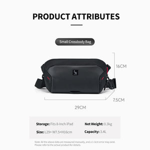 Minimalist black OIWAS ELEPHANTOM S bag fit 8" iPad, with clean lines and functional layout for effortless everyday carry