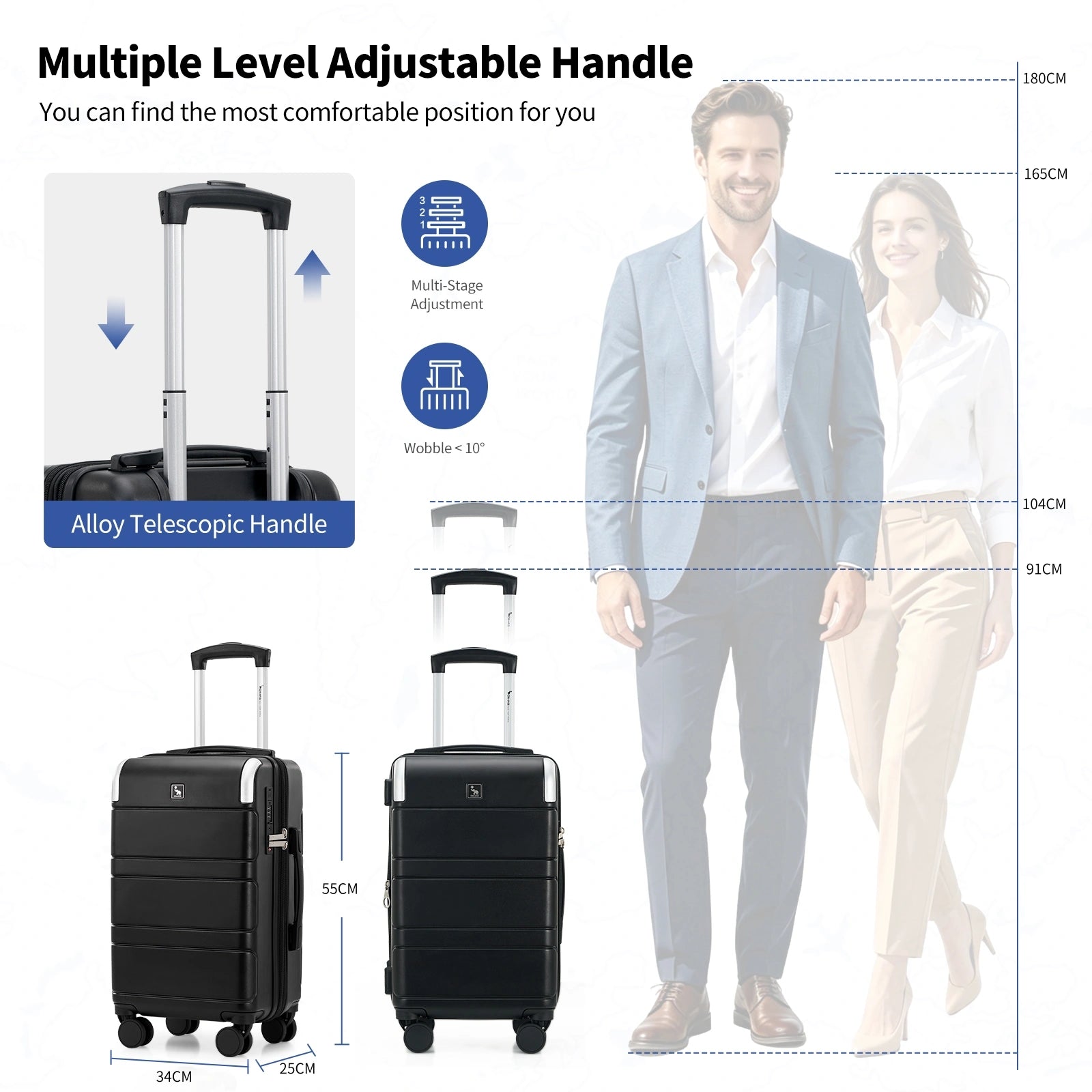 OIWAS carry-on luggage spinner wheels and telescoping handle