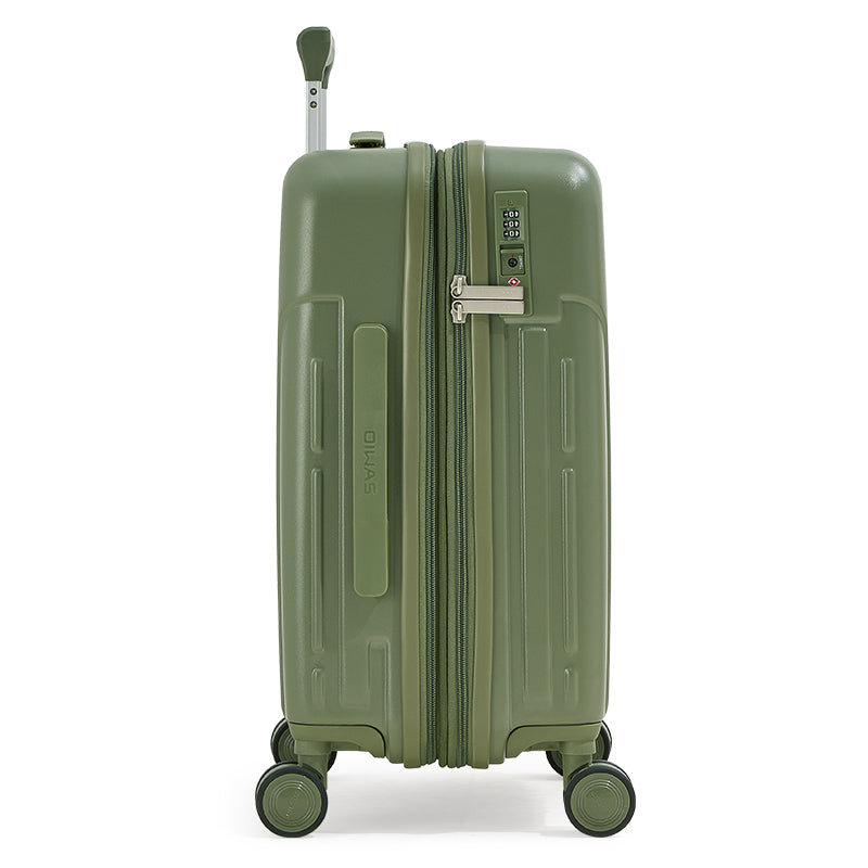 Vibrant green finish with double anti-scratch protection—designed to stay pristine trip after trip - OIWAS Expandable Carry-On