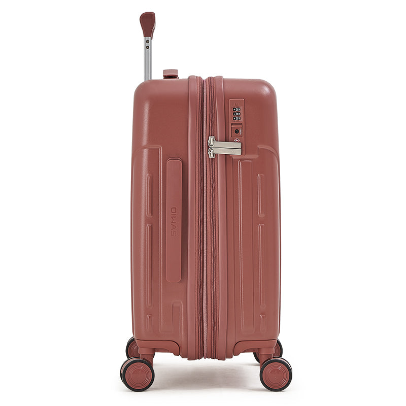 Red OIWAS expandable carry-on luggage with fine brushed anti-scratch shell, 360° spinner wheels, and TSA lock—airline-approved for stress-free travel.