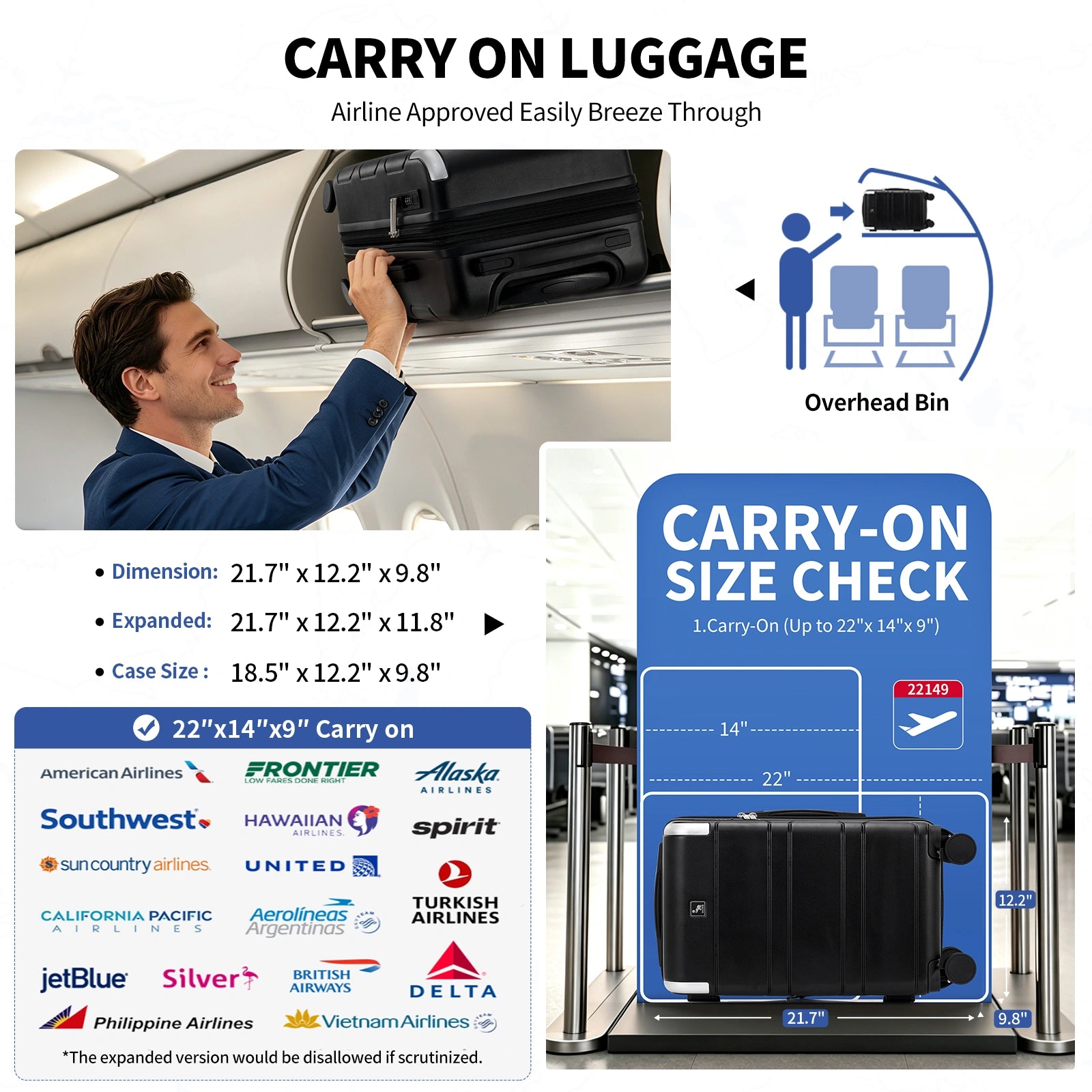OIWAS carry-on luggage size check detail