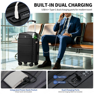 OIWAS carry-on luggage USB charging port detail close-up