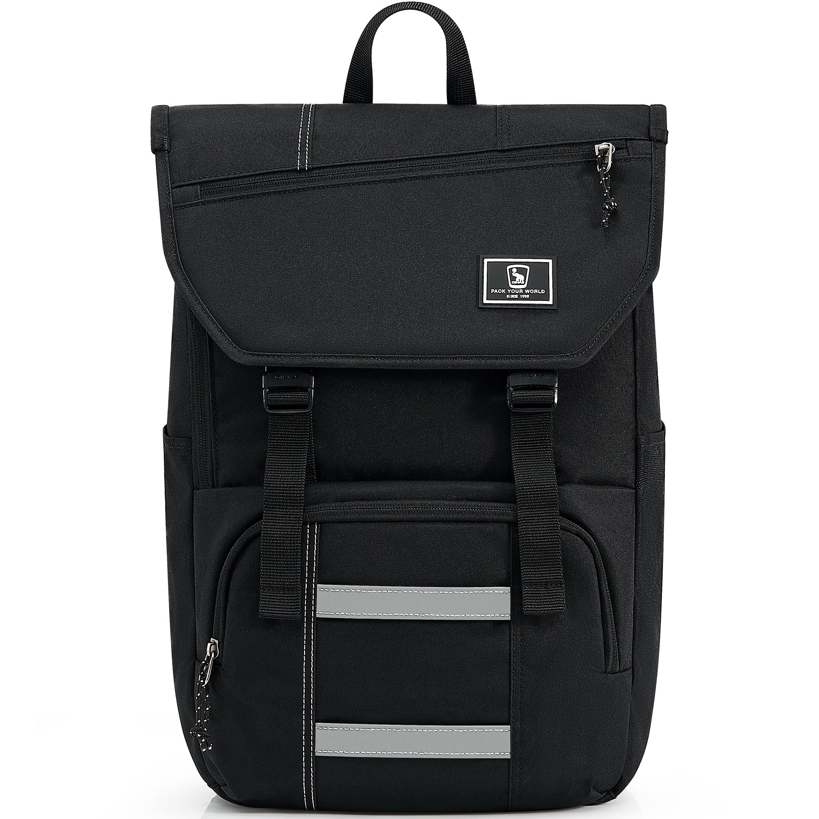 OIWAS-Flap-Laptop-Backpack-Black-Front