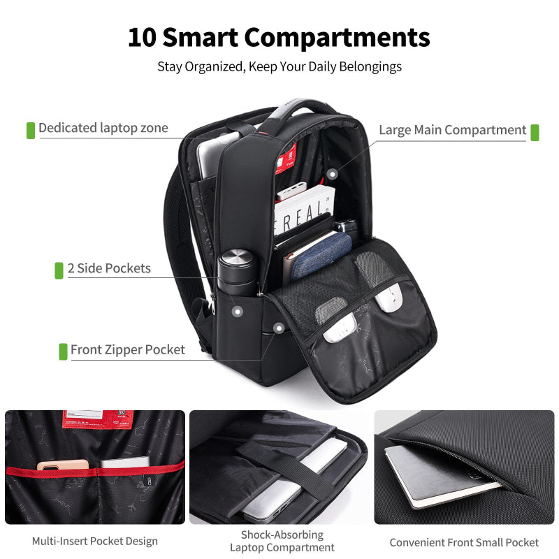 OIWAS 15.6 inch laptop backpack black, lightweight water-resistant business travel bag for men women
