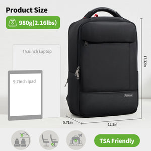 OIWAS 15.6 inch laptop backpack black, lightweight water-resistant business travel bag for men women