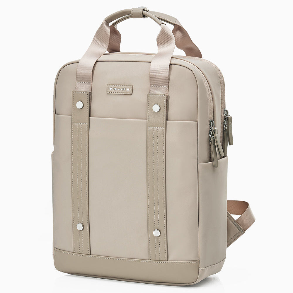 OIWAS Simple Laptop Backpack Apricot Left View – Women's Travel Bag