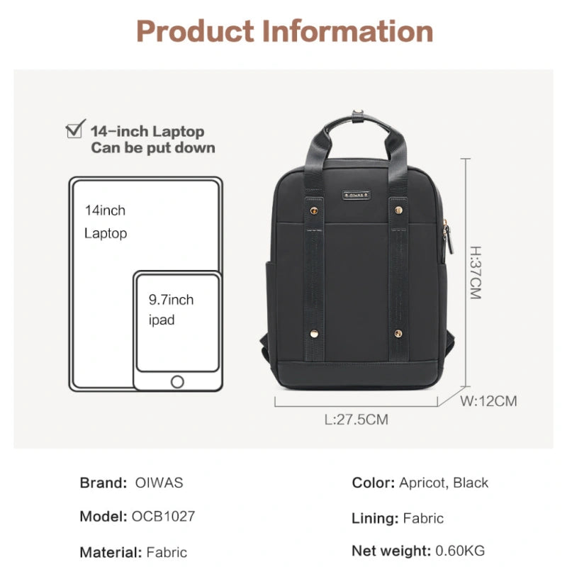 OIWAS Laptop Backpack Size Chart – Fits 15.6 Inch Laptop for Women