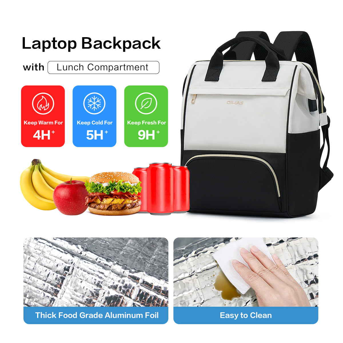 backpack for food and laptop OIWAS Lunch Backpack – Waterproof & Insulated Bag for Picnics & Outdoor Trips Black