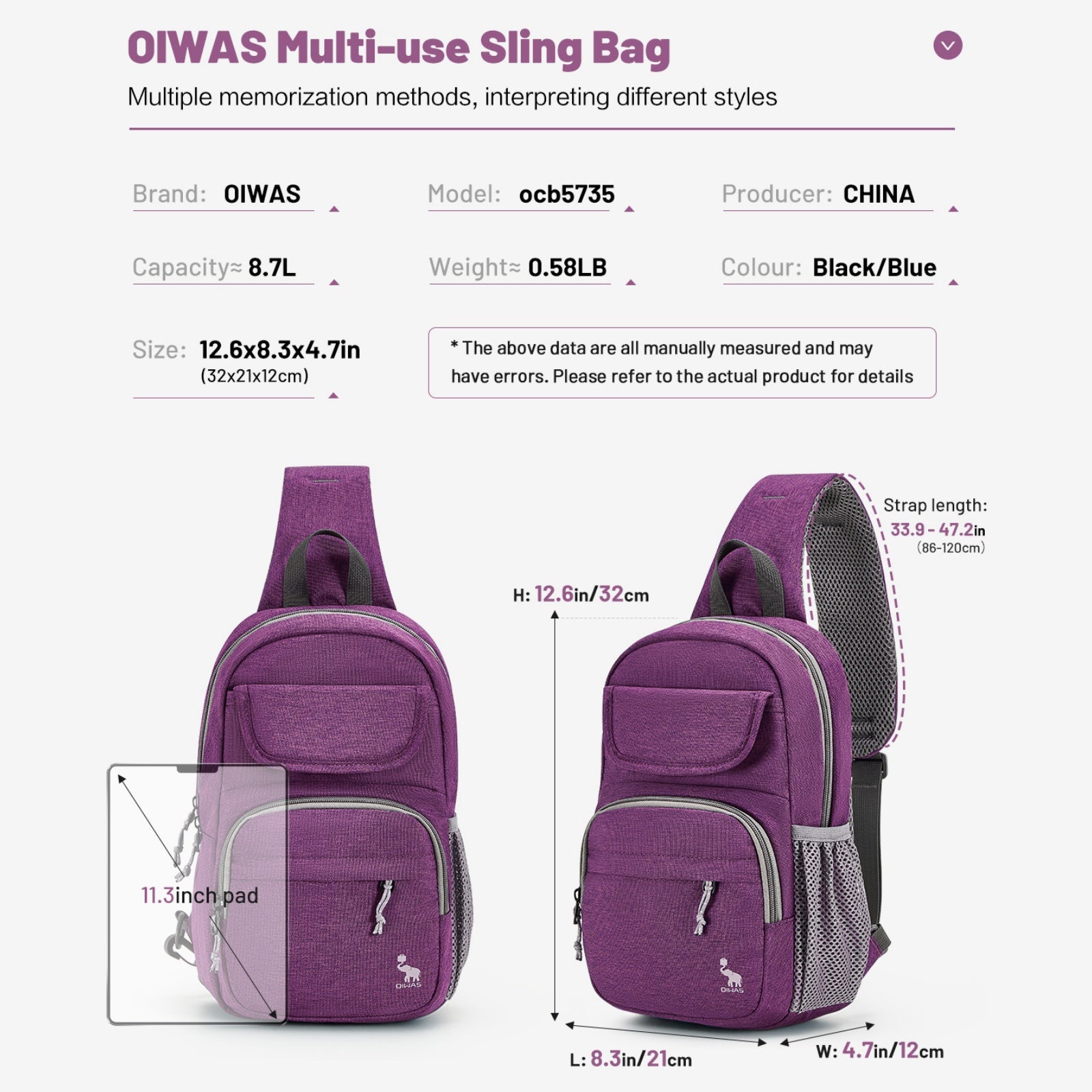 OIWAS Multi-Use Sling Bag – Lightweight Crossbody for Travel, Gym