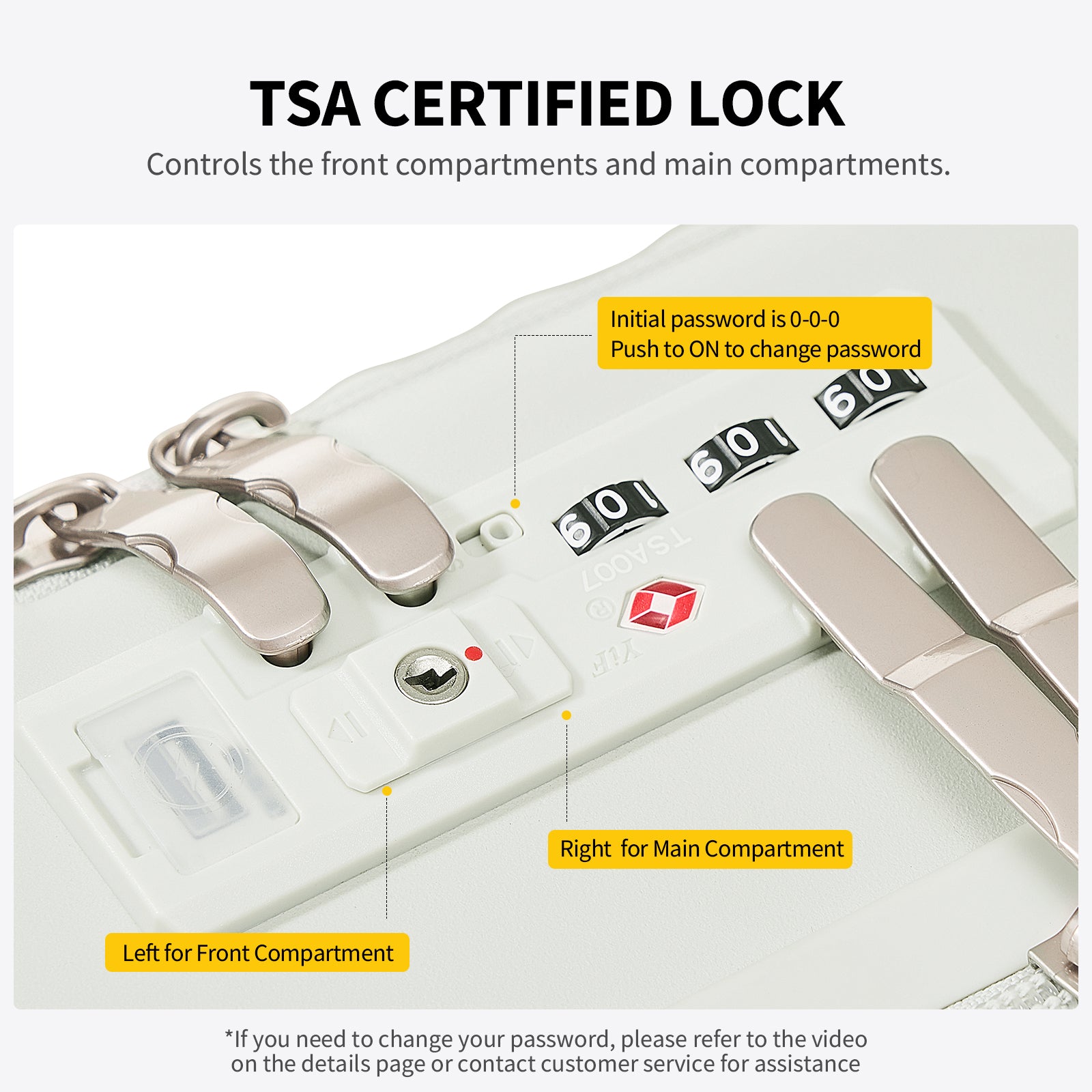 OIWAS SMOOTH Series Front Opening 20”Carry On Luggage: TSA lock controls the front compartments and main compartments