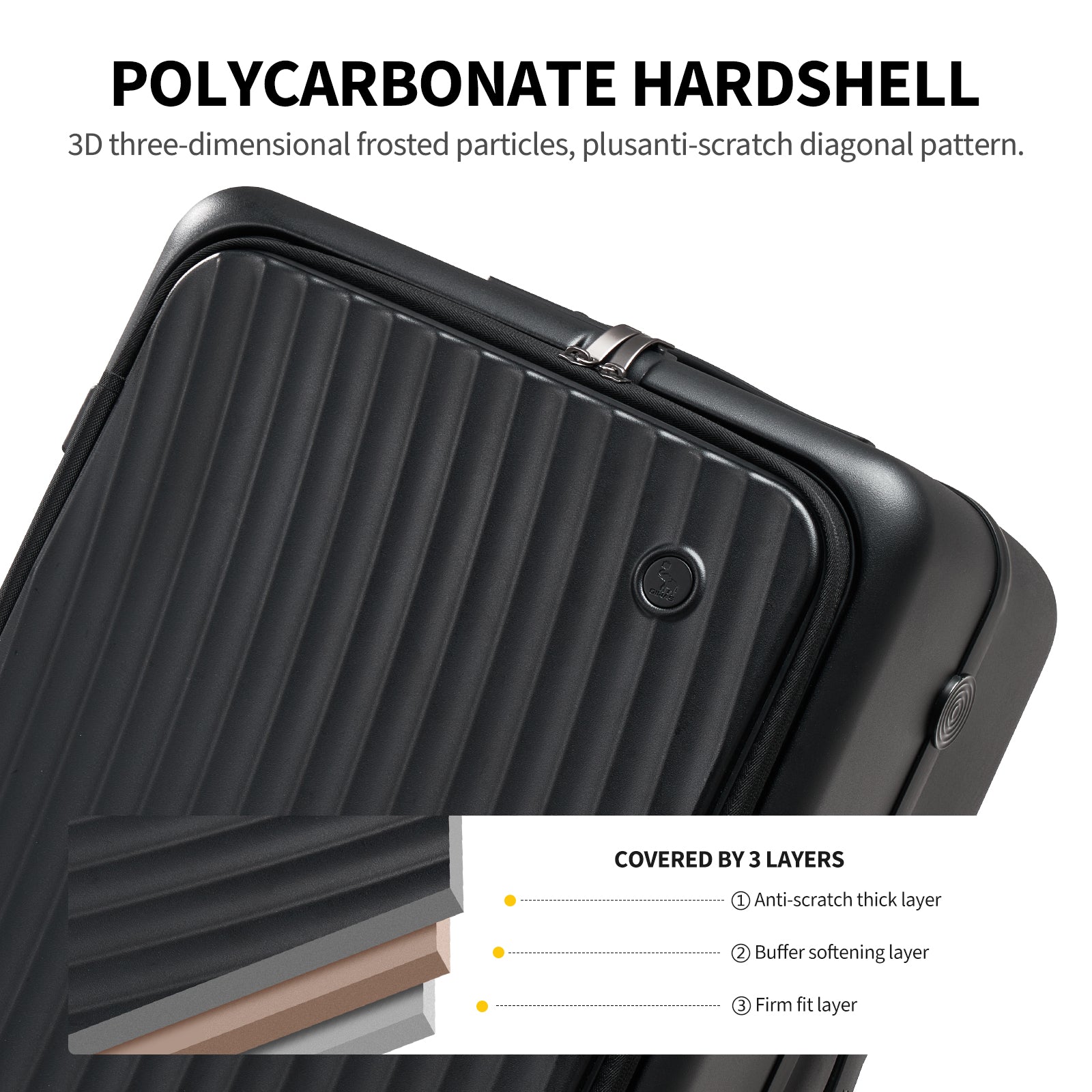 OIWAS SMOOTH Series Front Opening 24" check-in Luggage: made with high-quality polycarbonate hardshell, 3D frosted particles, plus anti-scratch diagonal pattern