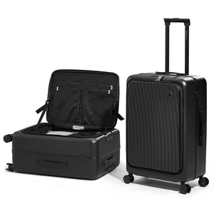OIWAS SMOOTH 24-inch black check-in luggage, front opening design allows for quick and easy access to items. 