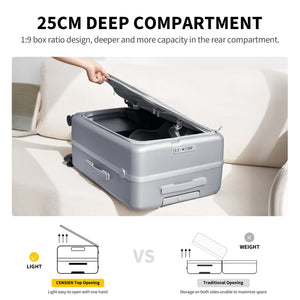 OIWAS SMOOTH Series 24" front-opening check-in luggage: 25cm deep compartment, 1:9 box rate design, deeper and more capacity in the rear compartment.