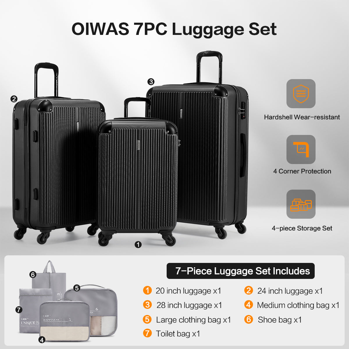 OIWAS-Travel-Luggage-Black-Set