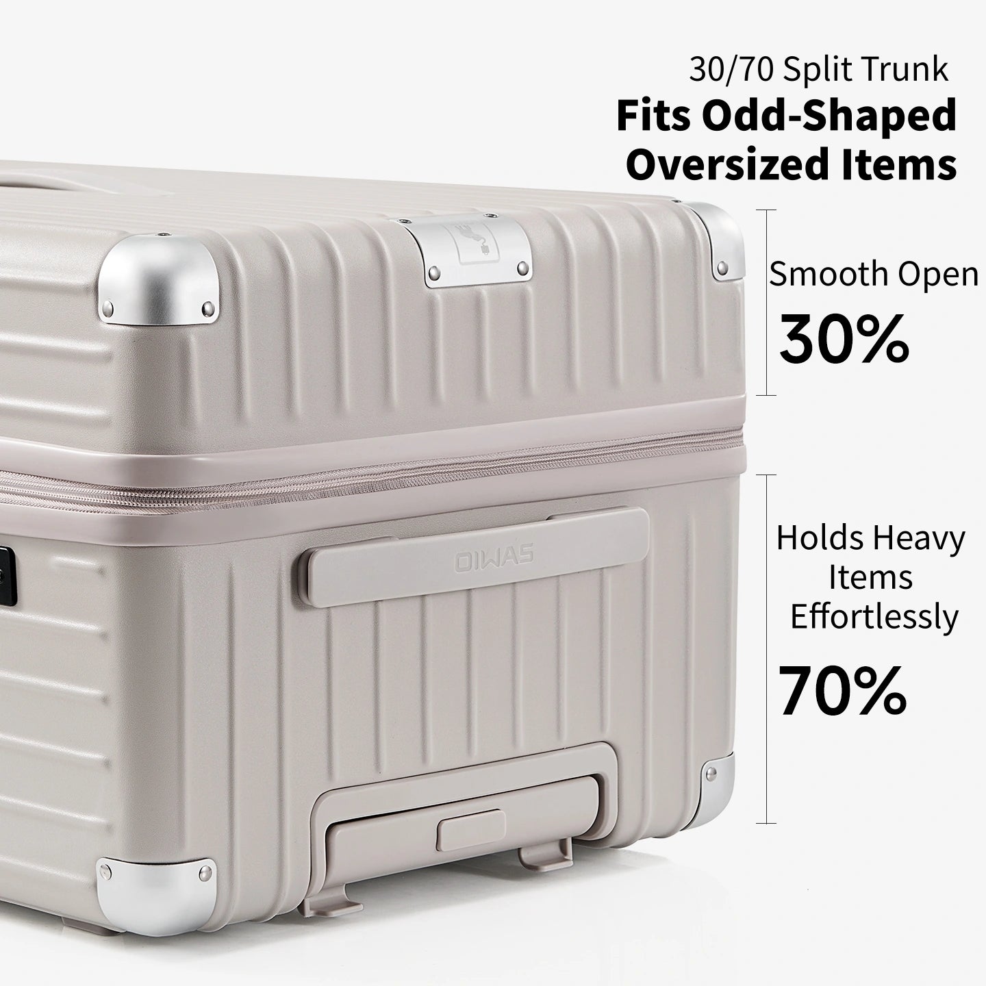 OIWAS large capacity trunk suitcase with 3:7 deep main compartment for maximum packing space and organized storage
