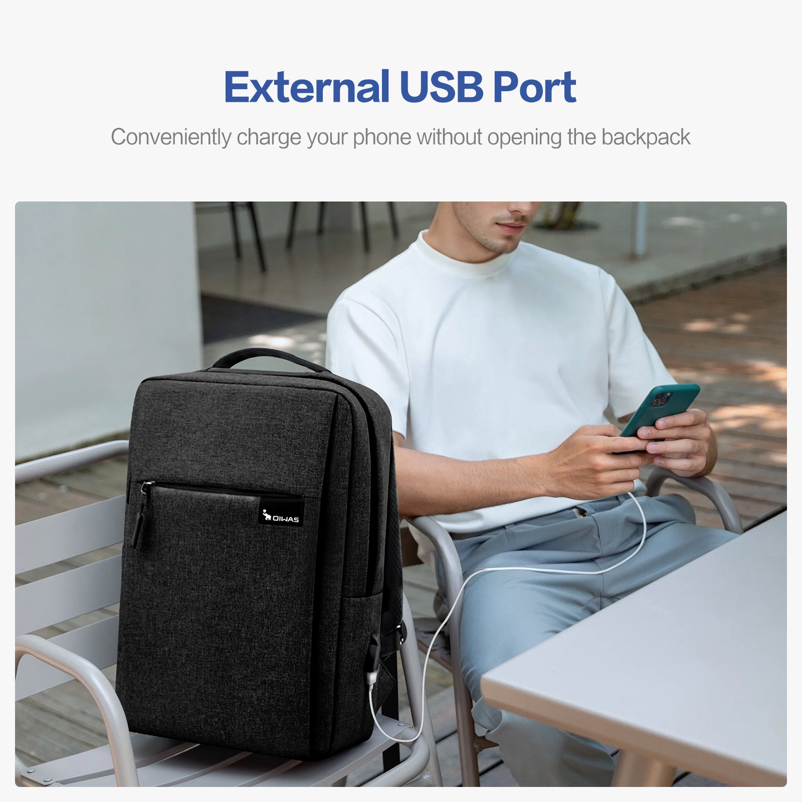 backpack that can charge your laptop OIWAS 14" Laptop Backpack with USB Charging Port – Lightweight & Durable Grey