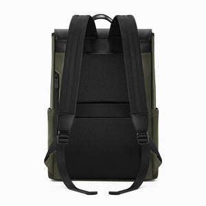 OIWAS VANGUARD backpack securely attached to rolling luggage using the built-in trolley sleeve, making it easy to navigate busy airports or train stations