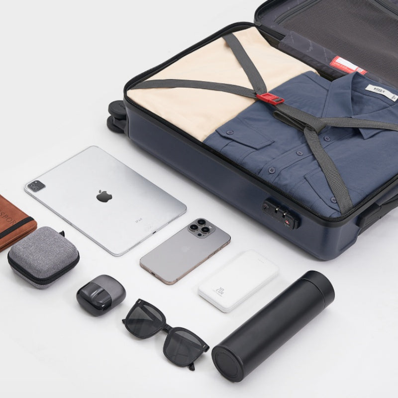 Open suitcase with semi-enclosed dual compartments maximize storage efficiency — OIWAS Edge Collection