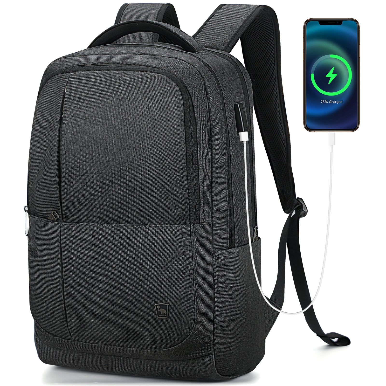 OIWAS 17 Inch Laptop Backpack Black - Front View