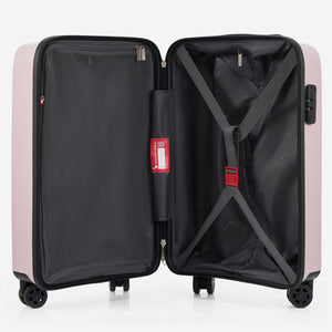 Open view of the OIWAS BUBBLE Collection suitcase revealing organized compartments