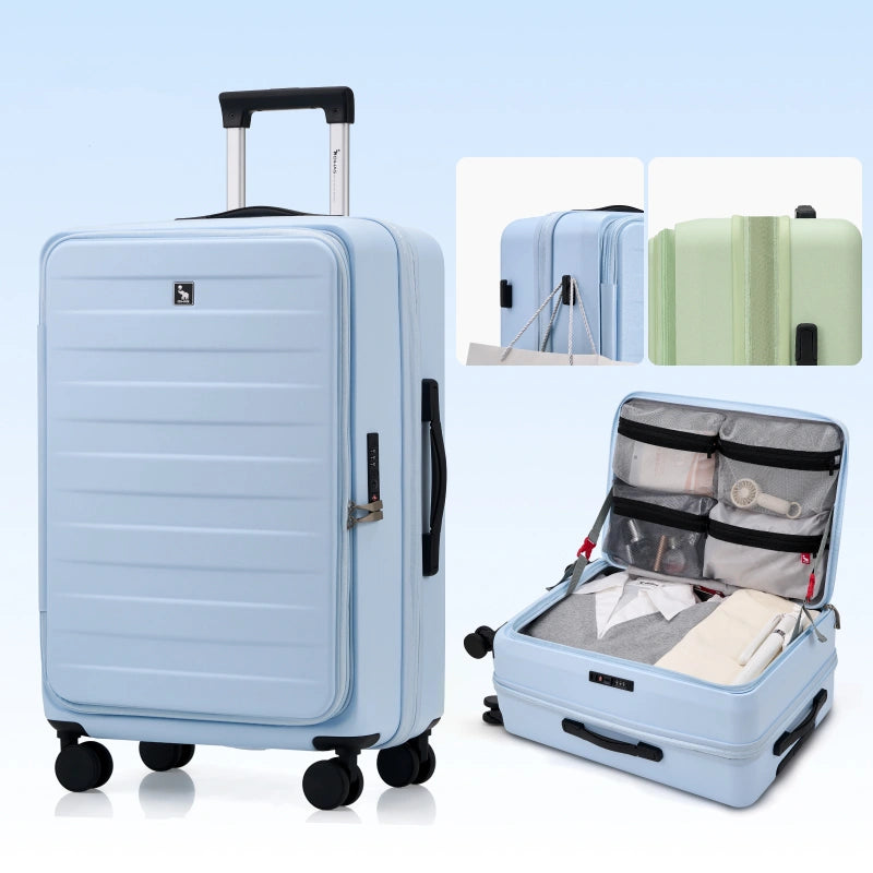 OIWAS 20 inch blue PC hard shell carry on suitcase with top opening and TSA lock