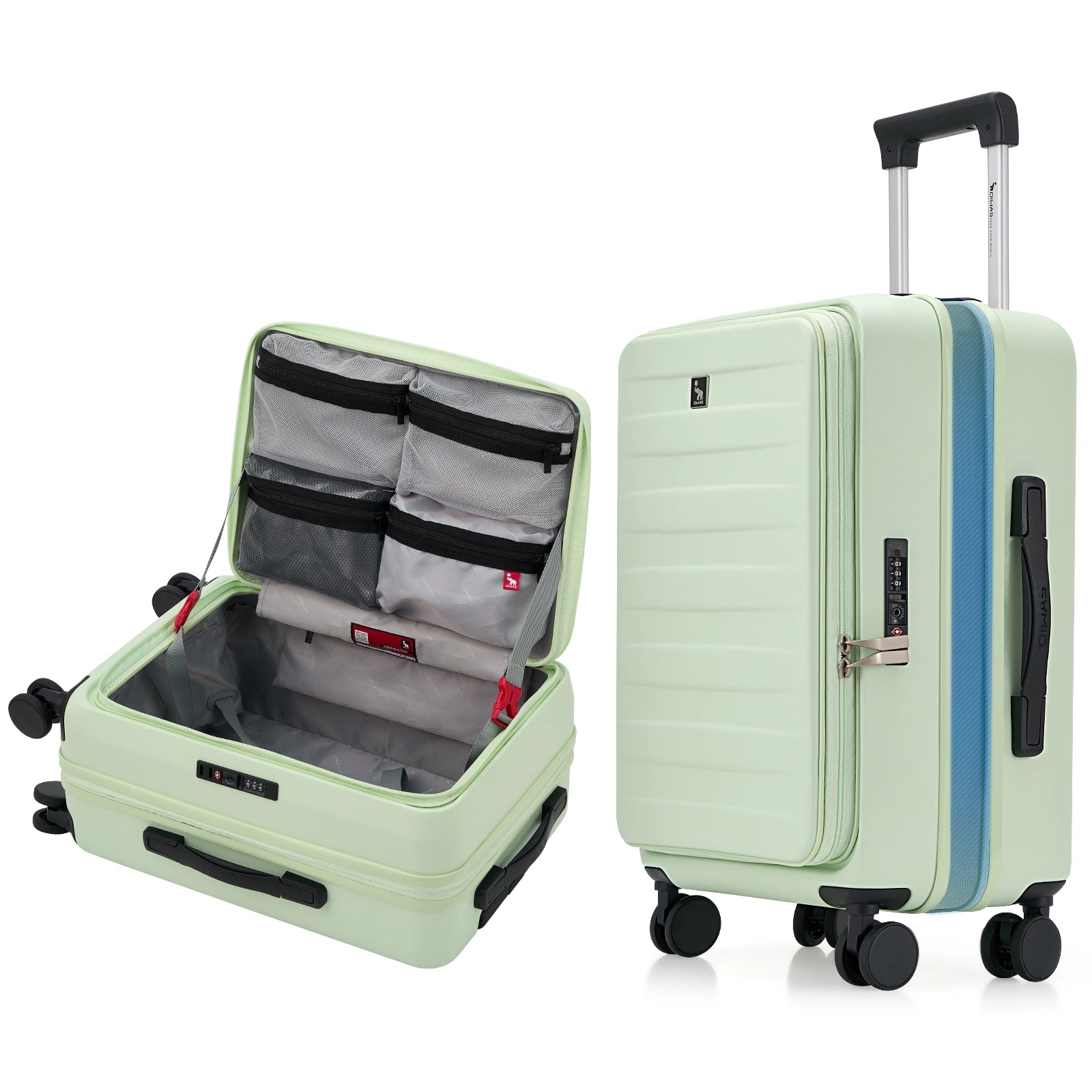 OIWAS 20 inch green PC hard shell carry on suitcase with top opening and TSA lock