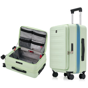 OIWAS 20 inch green PC hard shell carry on suitcase with top opening and TSA lock