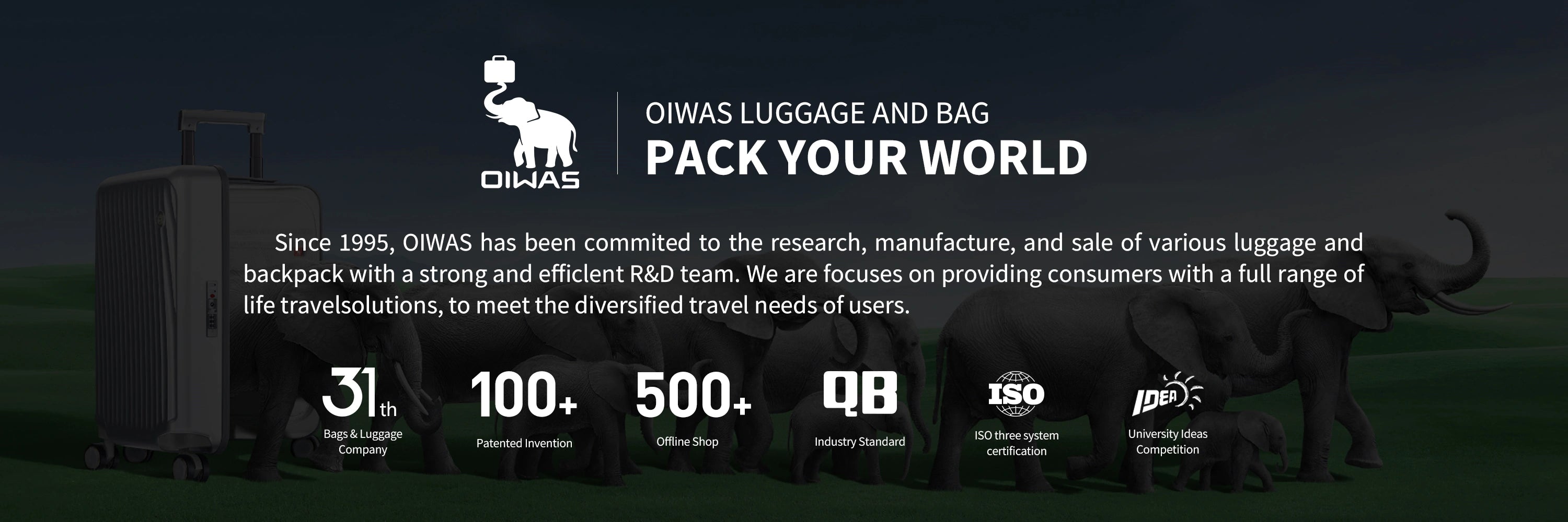 OIWAS homepage hero image: minimalist travel bag, backpack and carry-on luggage for smart, modern professionals. Pack Your World.