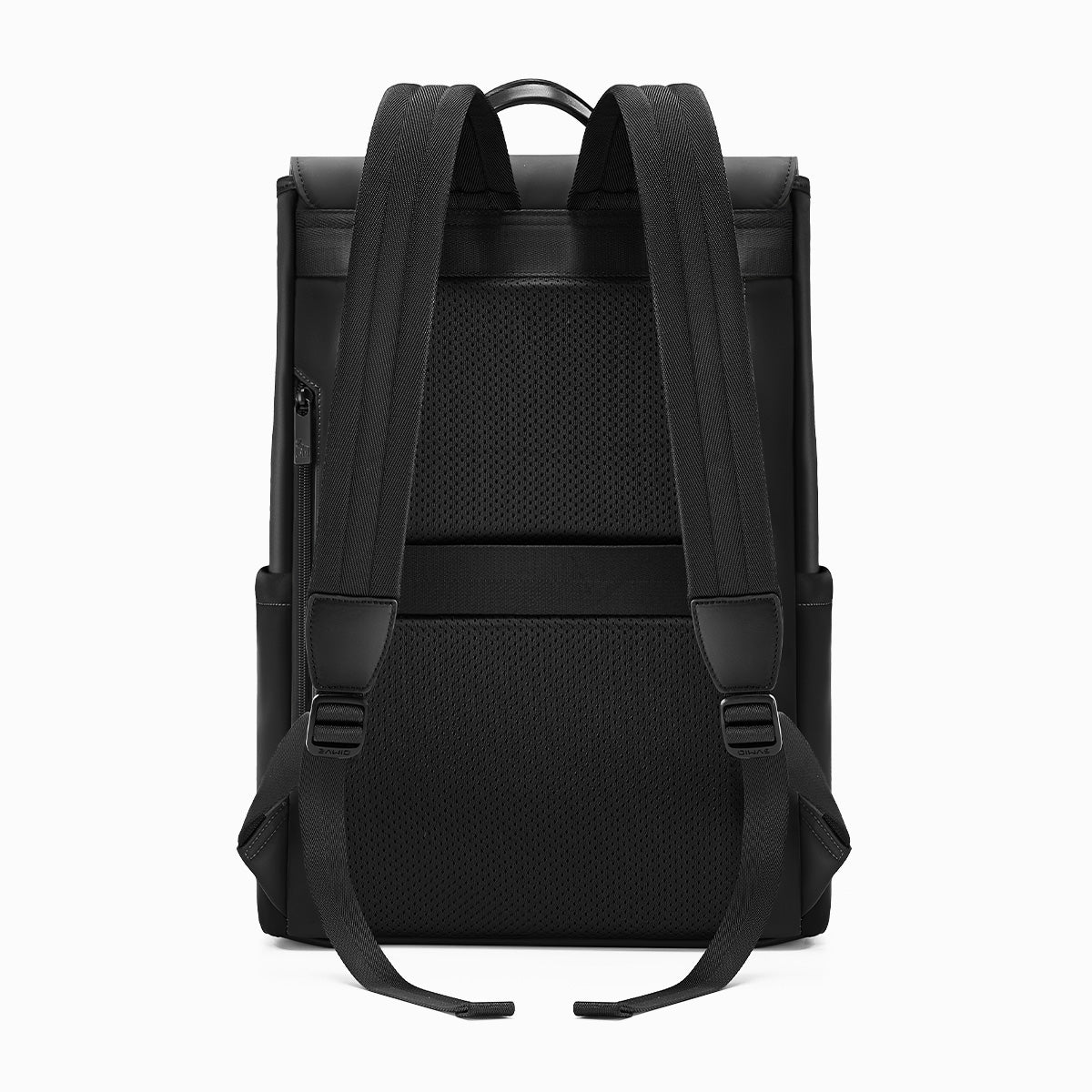 OIWAS VANGUARD 16-inch laptop backpack in an urban setting, featuring a sleek design with front organizer pockets and trolley sleeve for attaching to rolling luggage