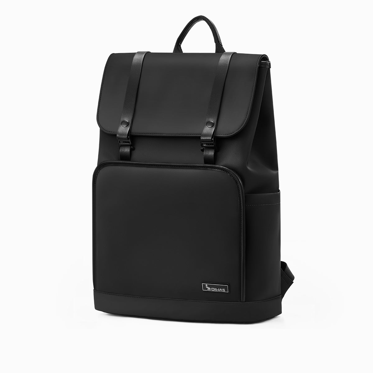 OIWAS VANGUARD 16-inch laptop backpack in an urban setting, featuring a sleek design with front organizer pockets and trolley sleeve for attaching to rolling luggage